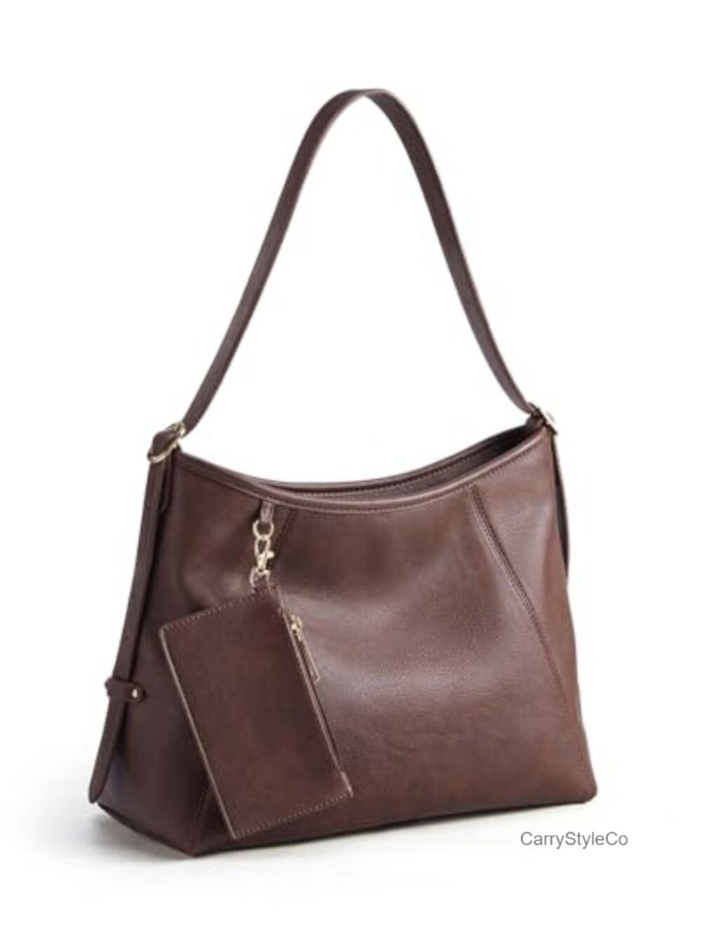 PU Leather Hobo Bag w/ Detachable Pouch Multi-pocket Shoulder Crossbody Tote